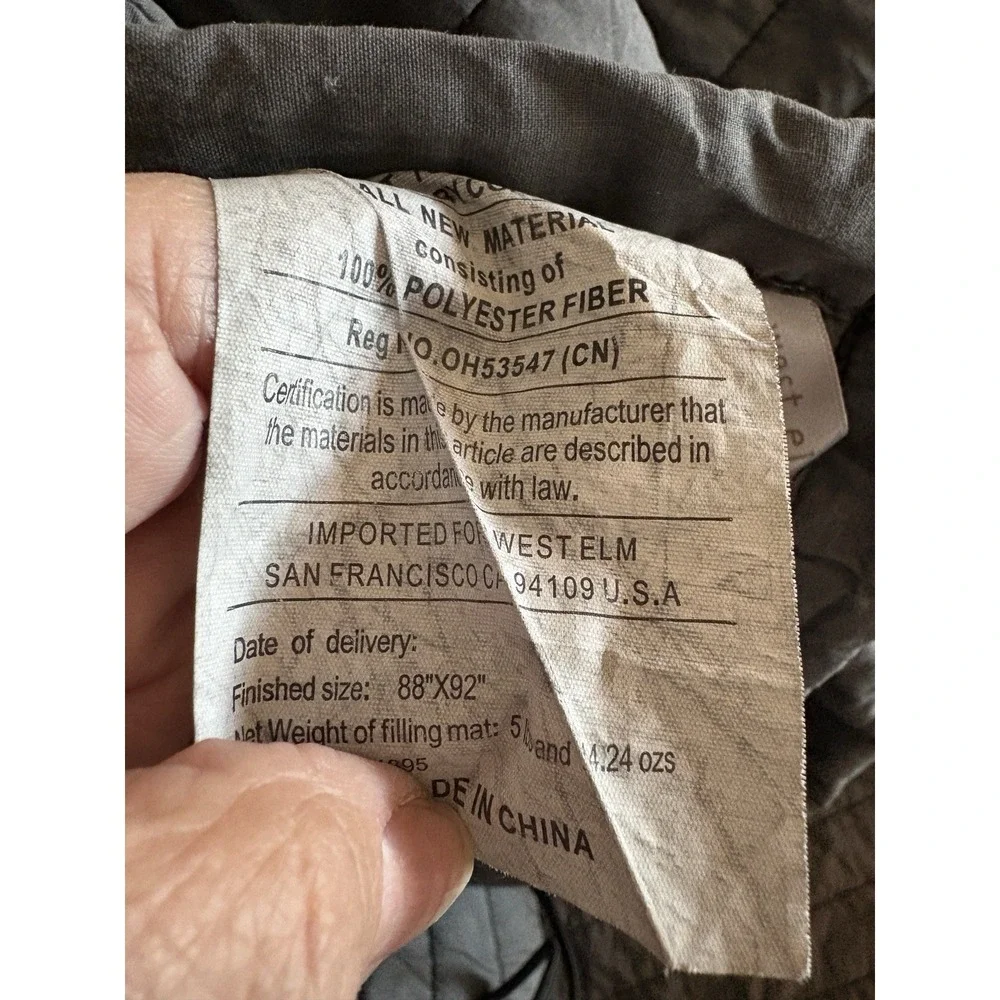 West Elm Channel Stitch‎ queen quilt Dark Gray acid washed
